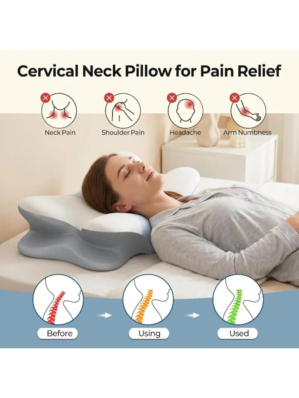 〽️Cervical Neck Pillow Contour Memory Foam Ergonomic Pain Relief Sleeping